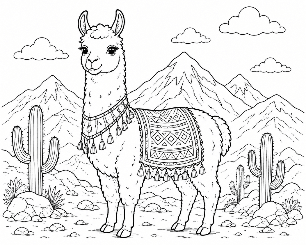 Realistisches Lama Ausmalbild