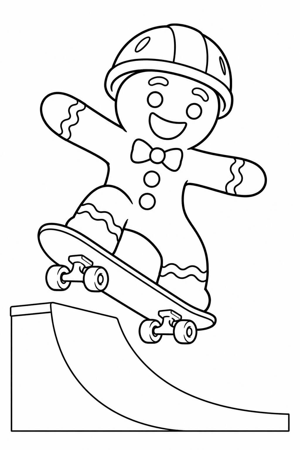 Lebkuchenmännchen auf dem Skateboard – Lebkuchen Ausmalbild