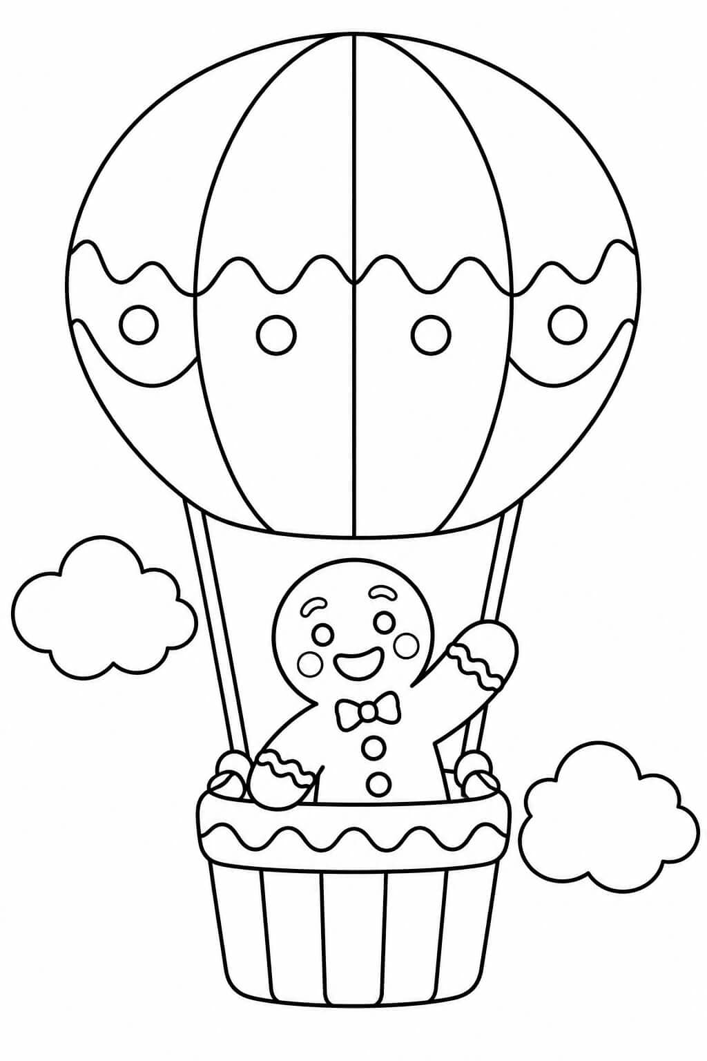 Lebkuchenmann im Heißluftballon – Lebkuchen Ausmalbild