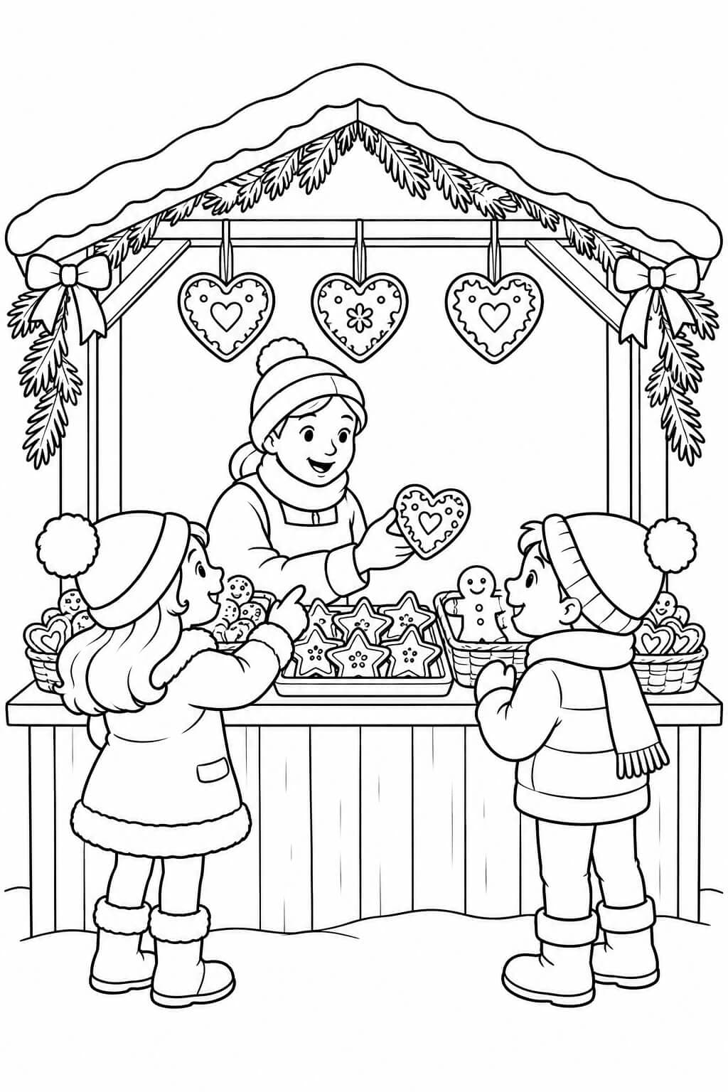 Lebkuchenstand auf dem Wintermarkt – Lebkuchen Ausmalbild