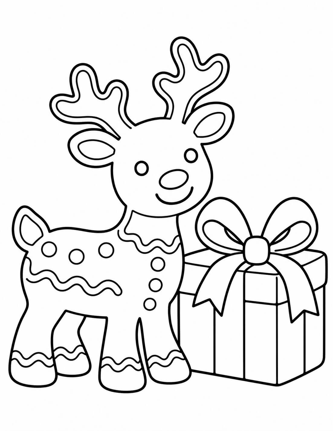 Lebkuchenrentier mit Geschenk – Lebkuchen Ausmalbild