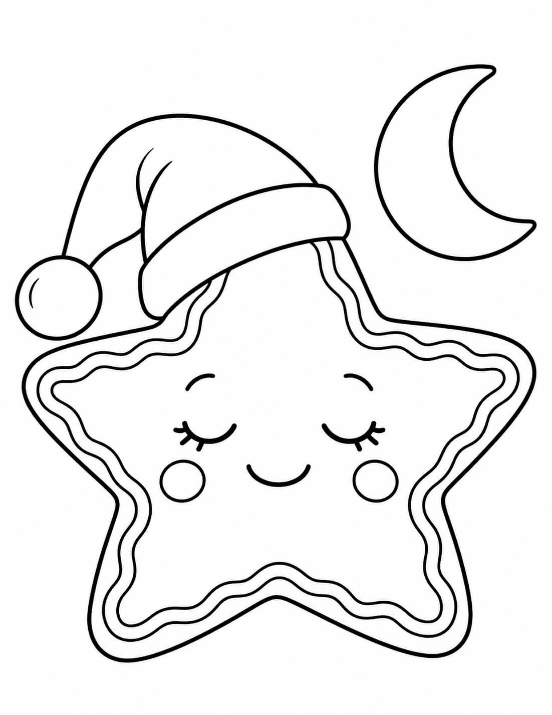 Lebkuchenstern mit Schlafmütze – Lebkuchen Ausmalbild
