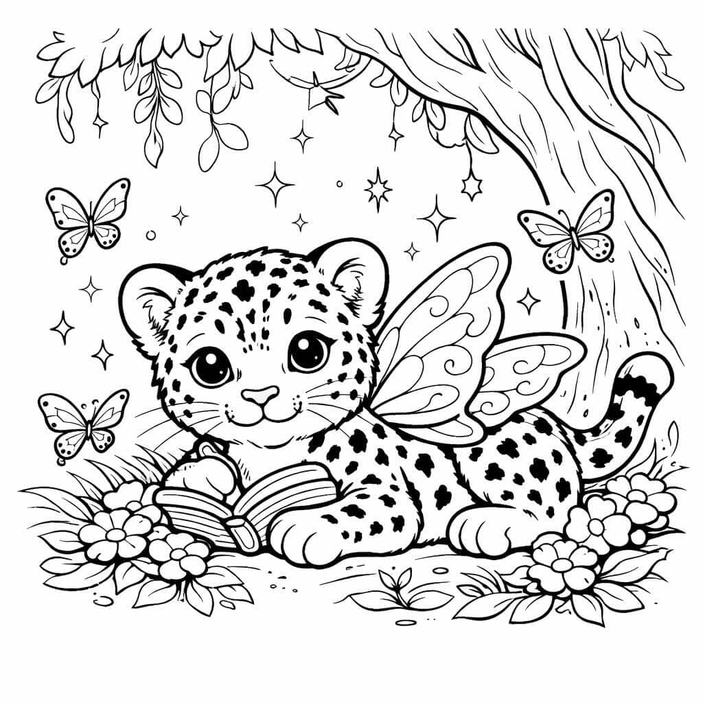 Leopard als Fee Ausmalbild