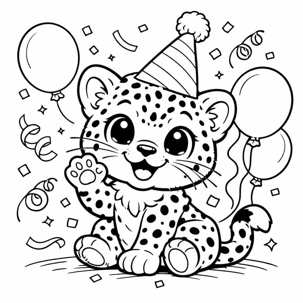 Leopard auf Party Ausmalbild