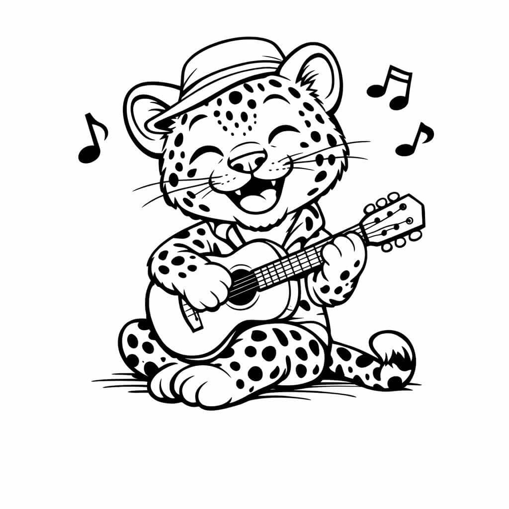 Leopard Gitarrist Ausmalbild