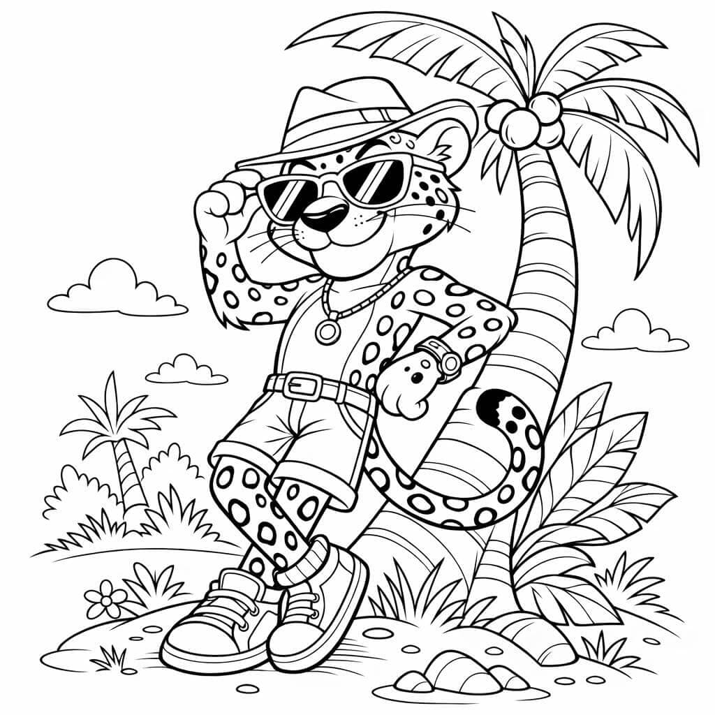 Stylischer Leopard im Tropenstil Ausmalbild