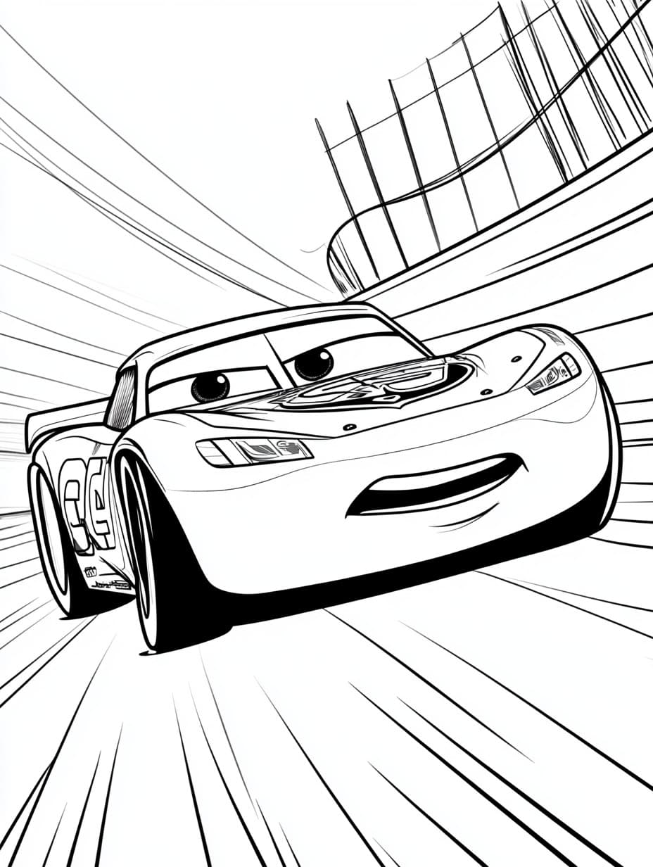 Lightning McQueen auf der Rennstrecke Ausmalbild