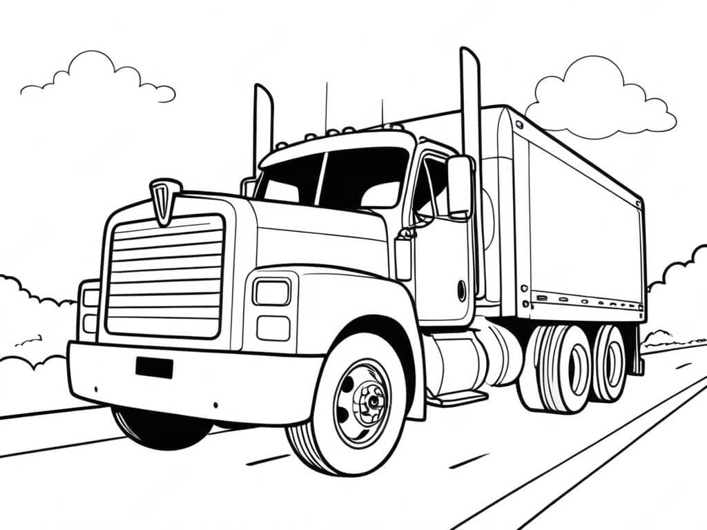 LKW auf der Straße Ausmalbild