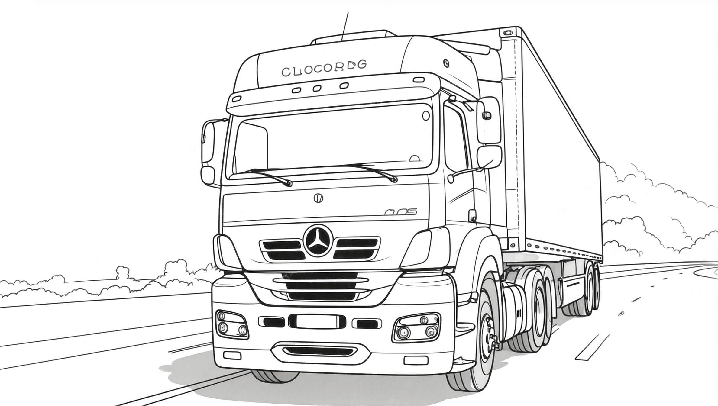 Mercedes LKW auf der Straße Ausmalbild