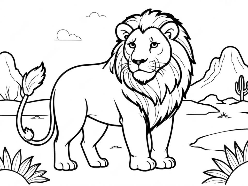 Löwe in der Wüste Ausmalbild