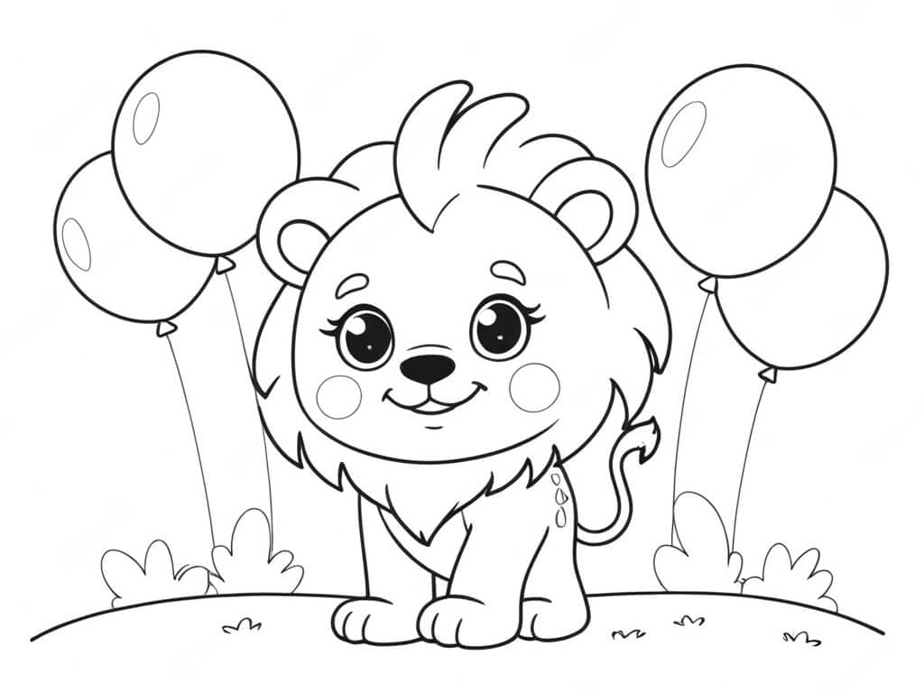 Löwe mit Luftballons Ausmalbild