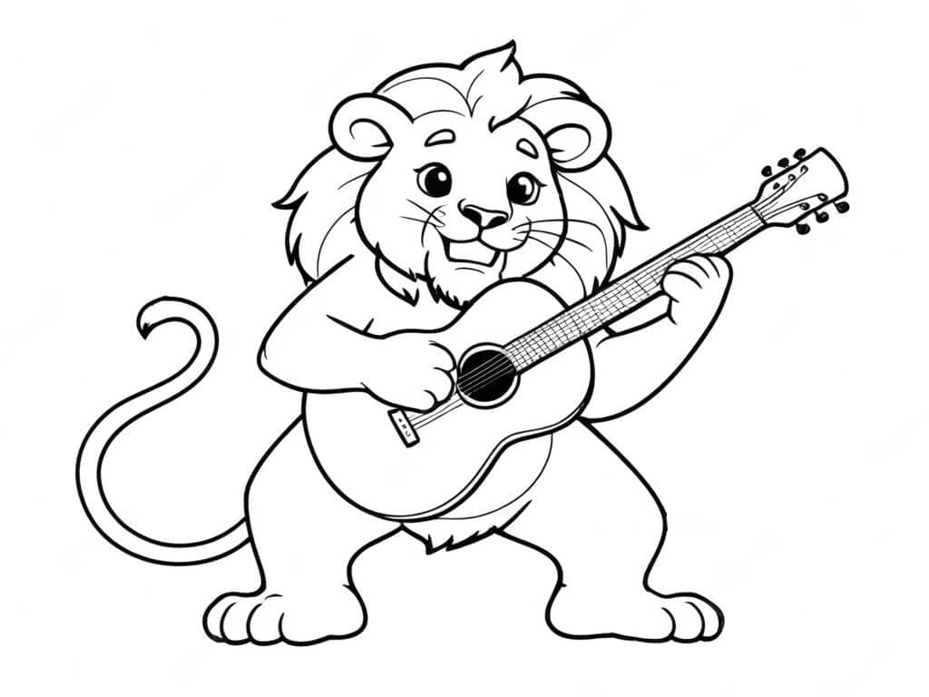 Löwe spielt Gitarre Ausmalbild