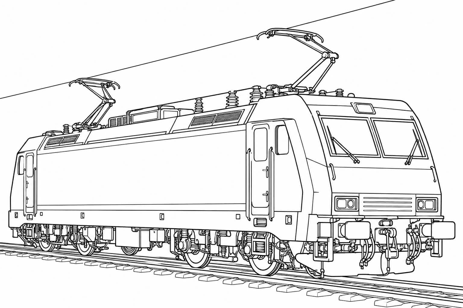Realistische Elektrolokomotive – Ausmalbild in Schwarz-Weiß