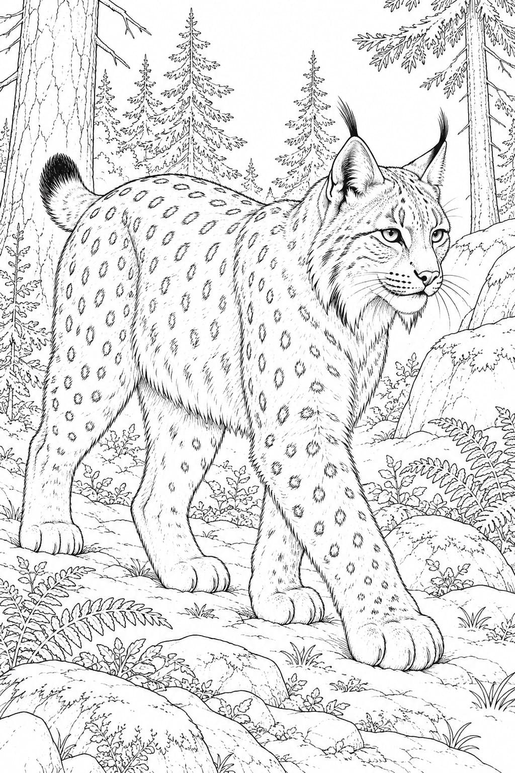Realistischer Luchs im Wald Ausmalbild
