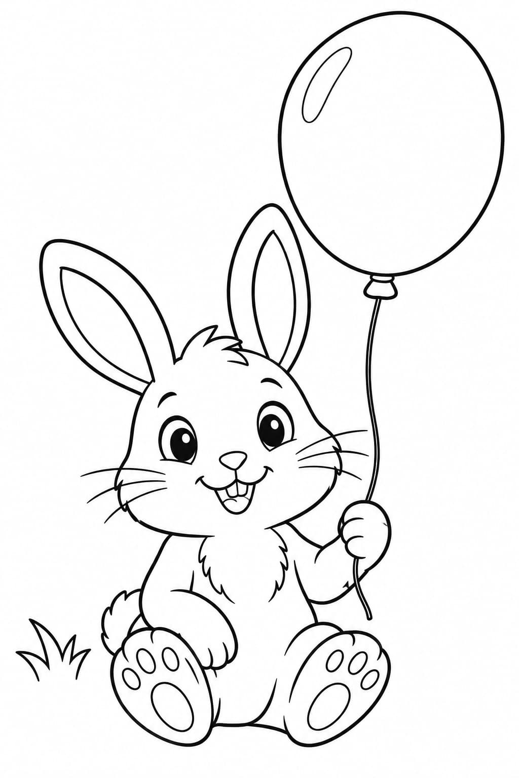 Hase mit Luftballon – Ausmalbild in Schwarz-Weiß
