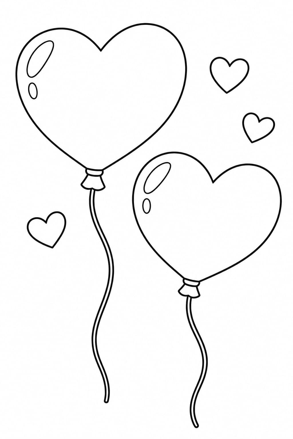 Herzförmige Luftballons – Ausmalbild in Schwarz-Weiß