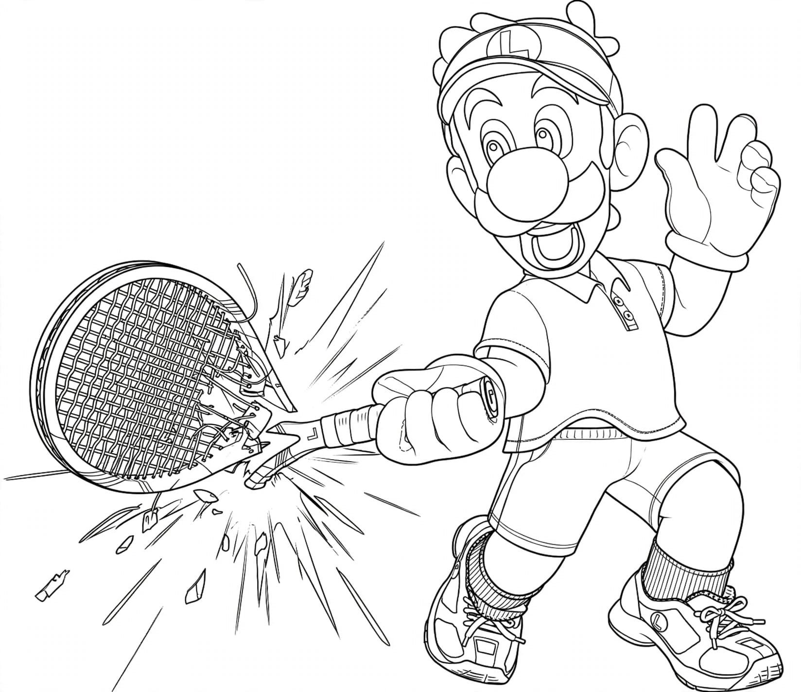 Luigi beim Tennis – kostenlose Luigi Malvorlage zum Ausdrucken
