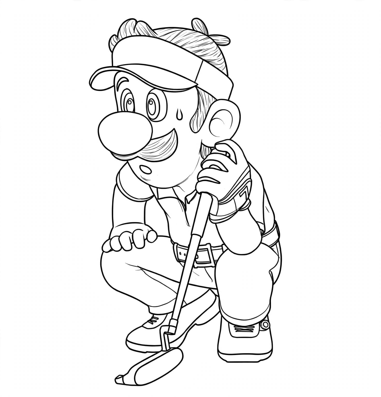 Luigi mit Golfschläger – kostenlose Luigi Malvorlage zum Ausdrucken