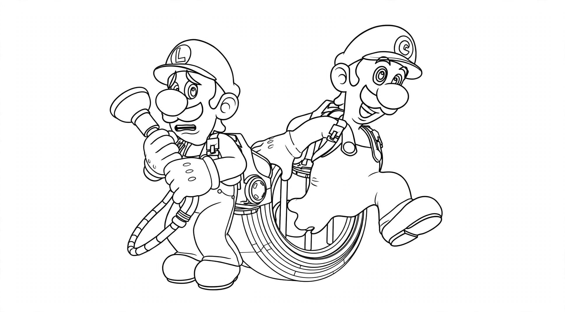 Luigi und Gluigi – kostenlose Luigi Malvorlage zum Ausdrucken