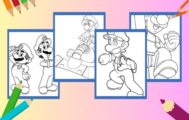 Luigi Ausmalbilder mit Mario, Gluigi, Karts und sportlichen Motiven
