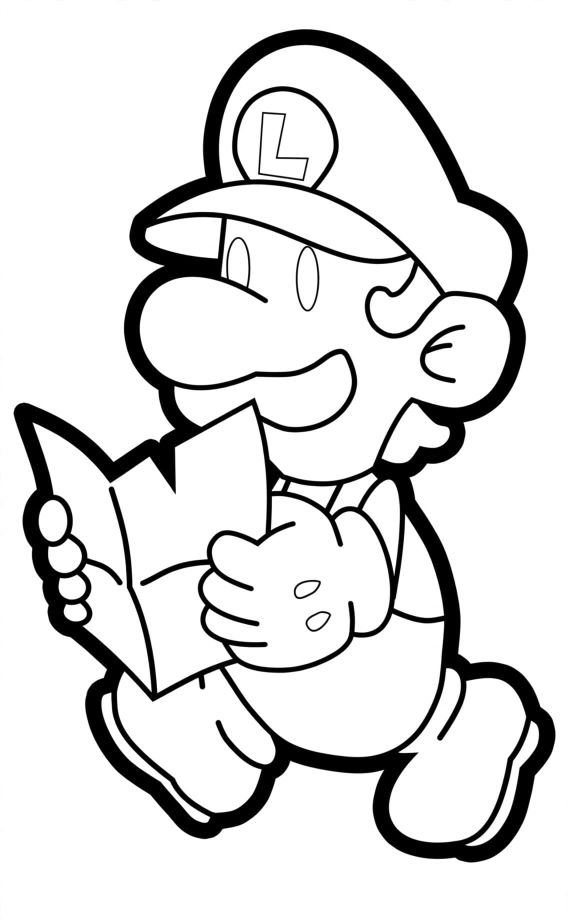 Papier-Luigi mit Karte – kostenlose Luigi Malvorlage zum Ausdrucken