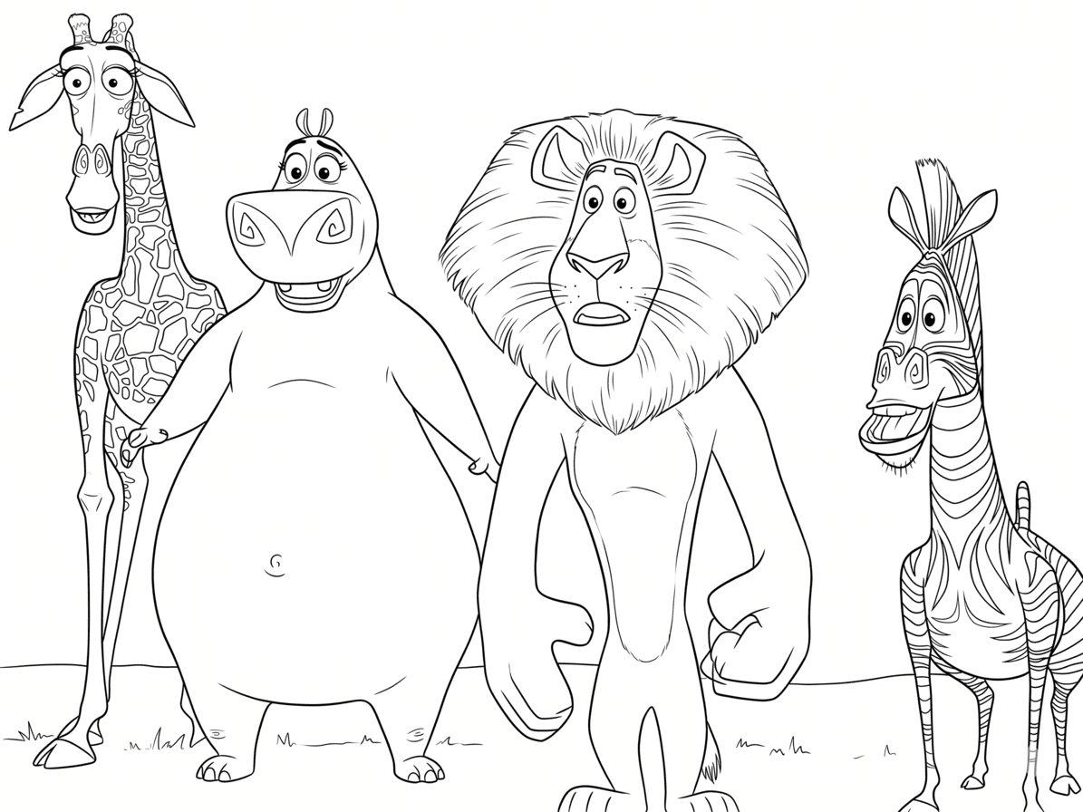 Melman, Gloria, Alex und Marty Ausmalbild