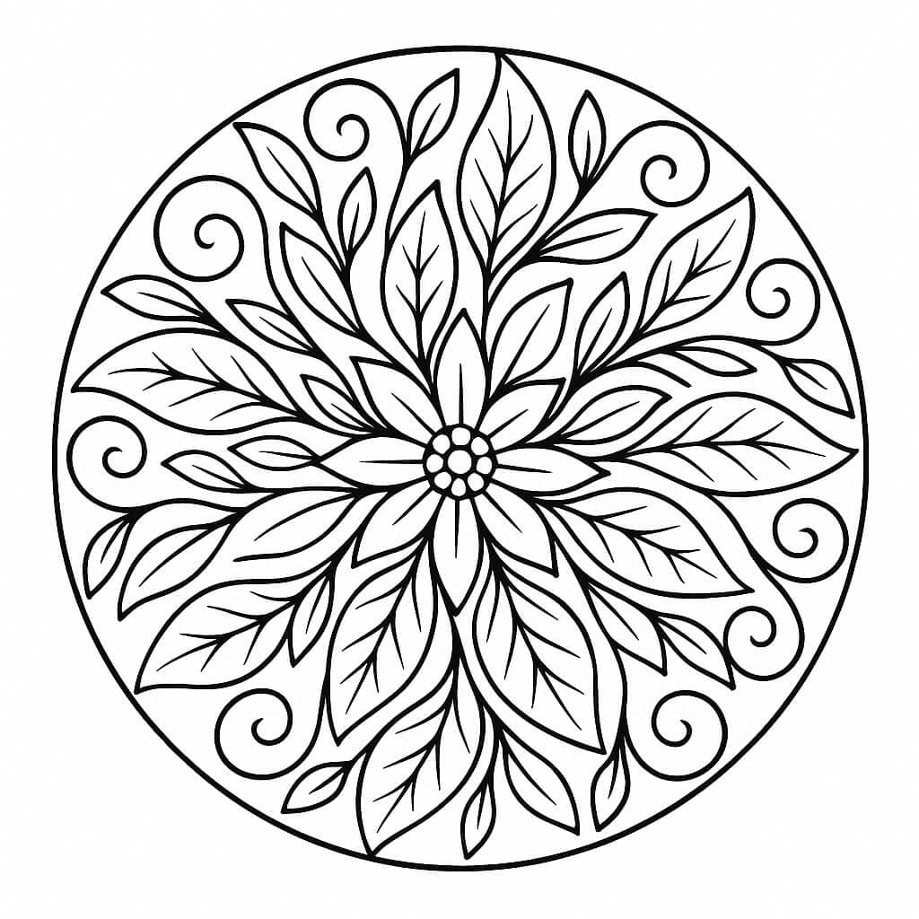 Mandala mit Blättern Ausmalbild