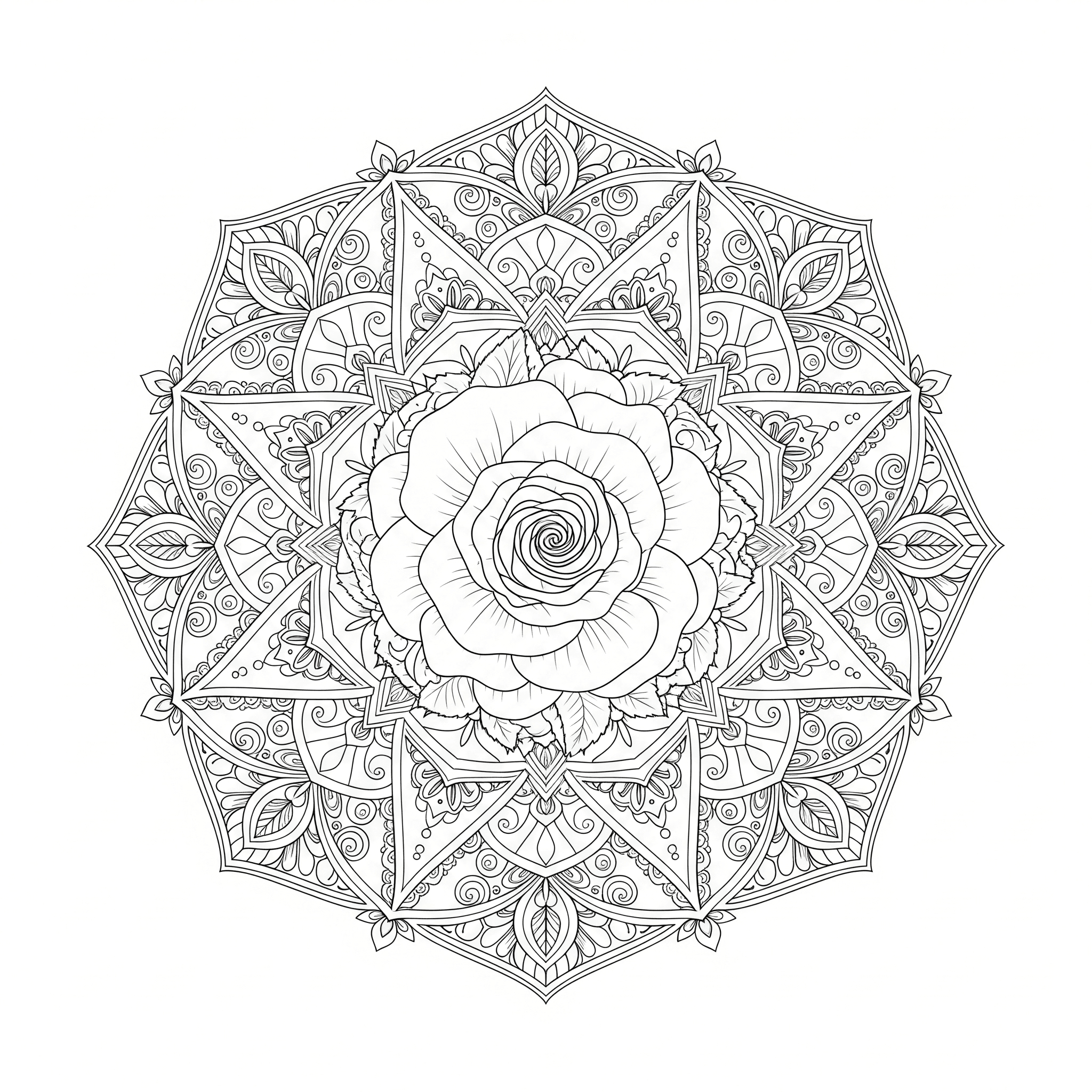 Mandala mit Rosenmitte Ausmalbild