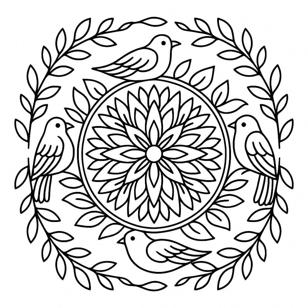 Mandala mit Vögeln Ausmalbild