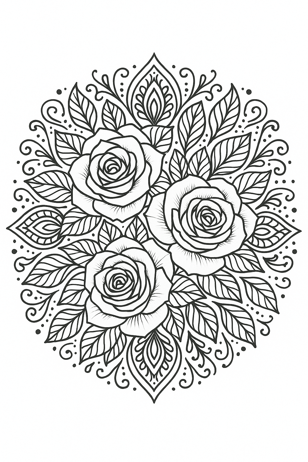 Rosen Mandala Ausmalbild