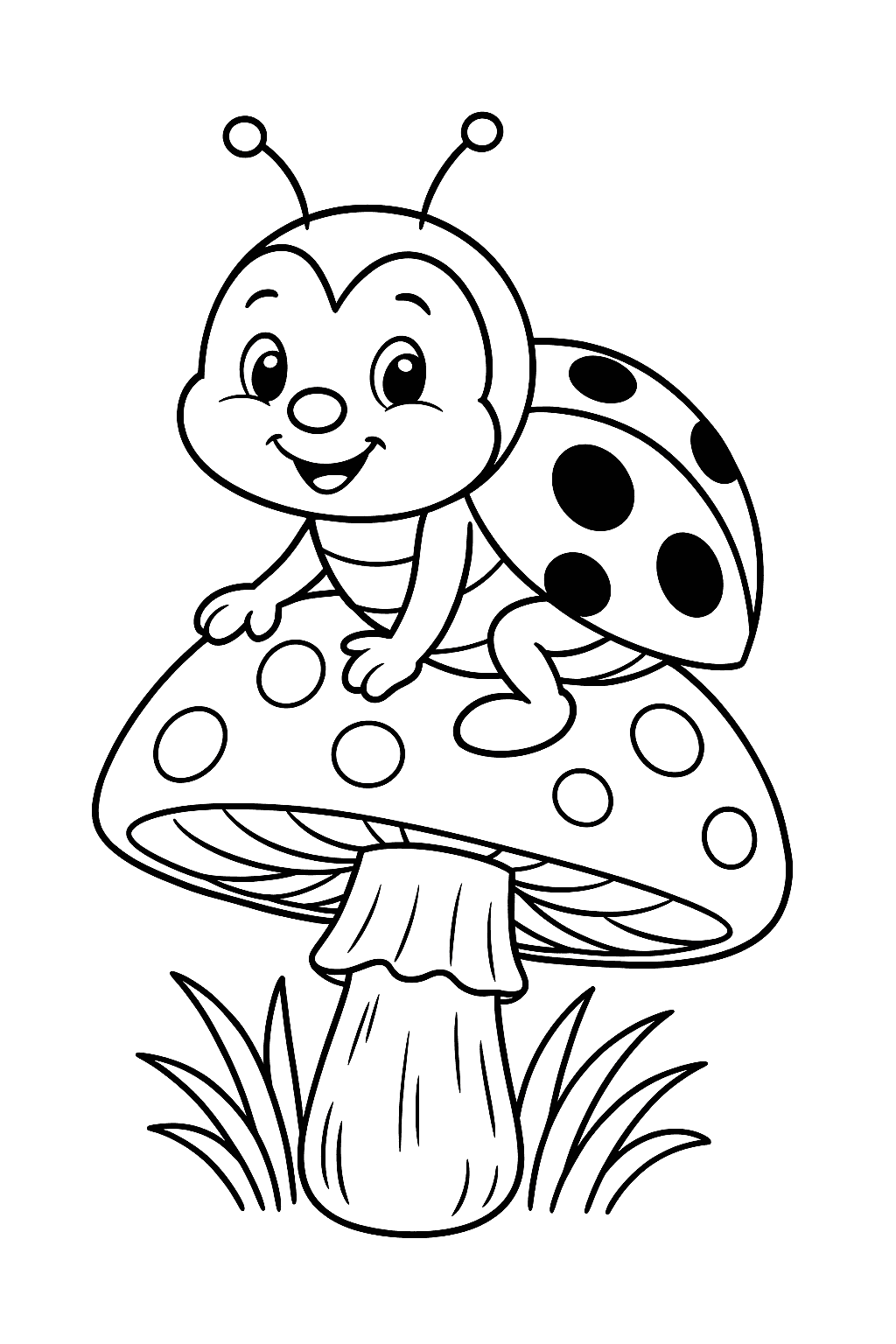Marienkäfer auf Pilz Ausmalbild