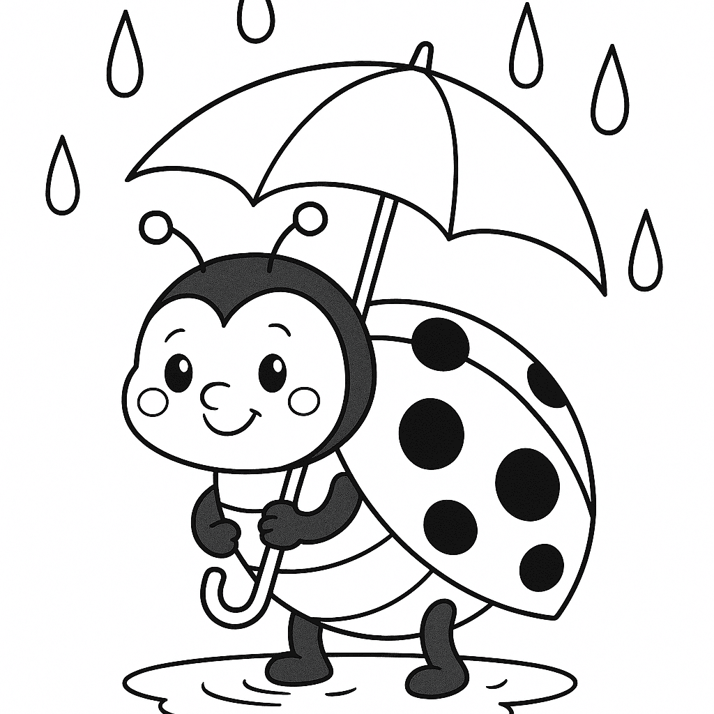 Marienkäfer im Regen Ausmalbild