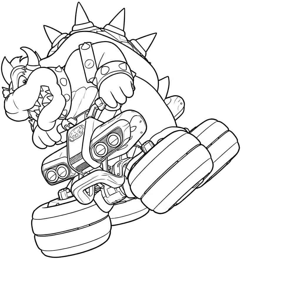 Bowser auf dem Quad – kostenlose Mario Kart Malvorlage zum Ausdrucken