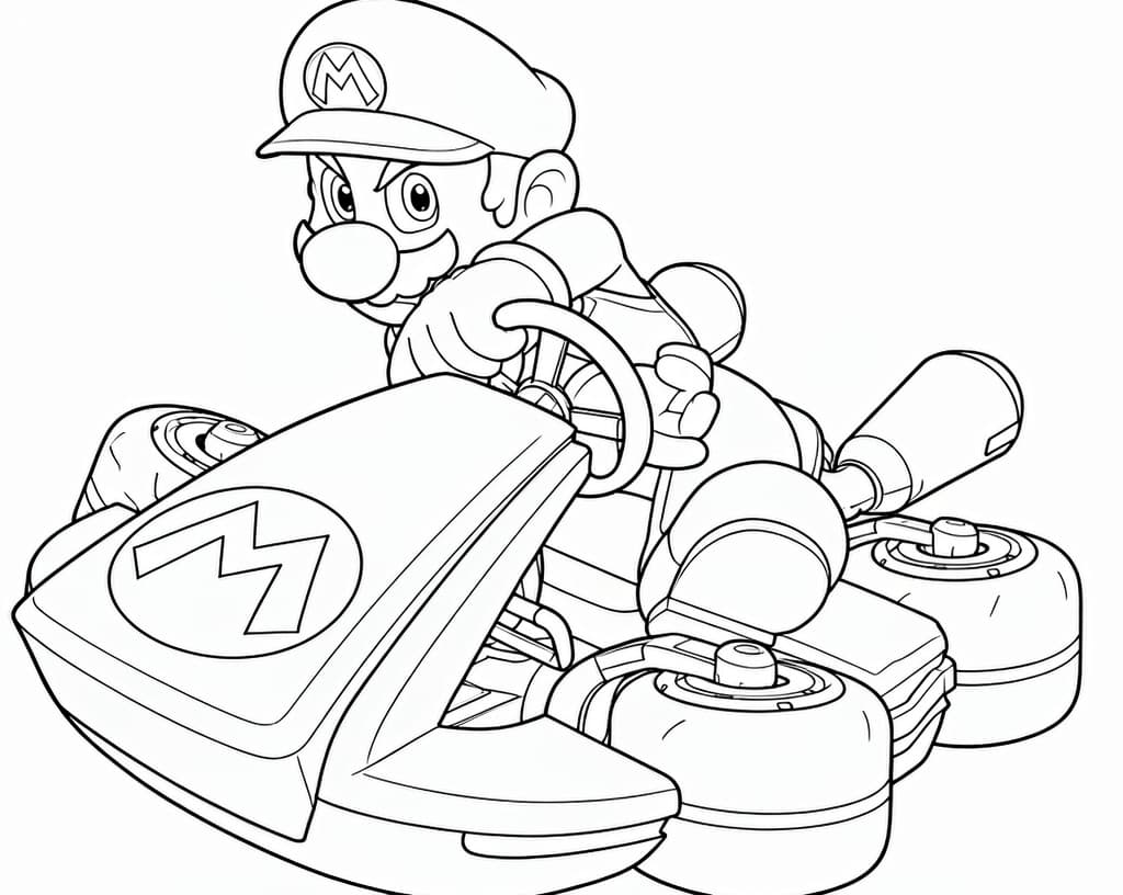 Mario im Drift – kostenlose Mario Kart Malvorlage zum Ausdrucken