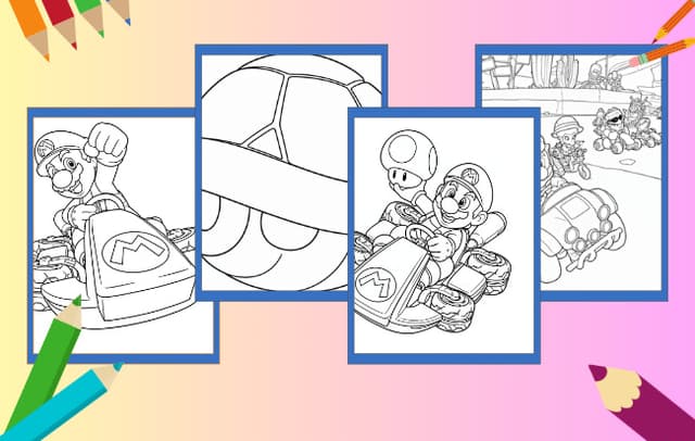 Mario Kart Ausmalbilder mit Rennfahrern und bunten Karts