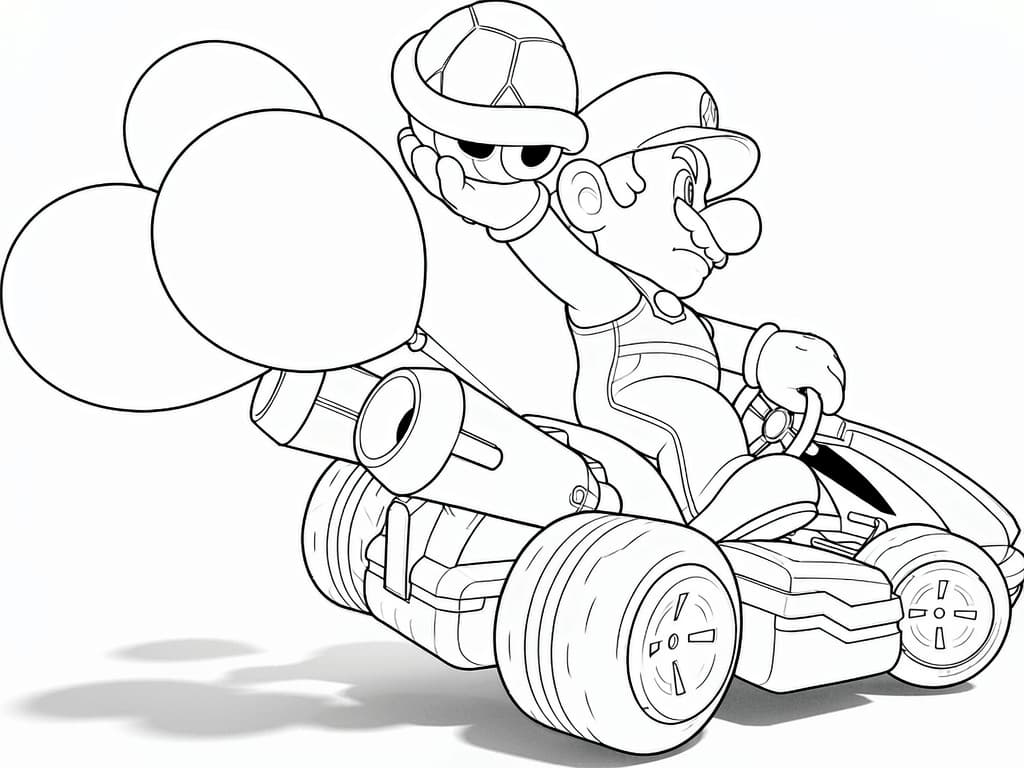 Mario mit grünem Panzer – kostenlose Mario Kart Malvorlage zum Ausdrucken