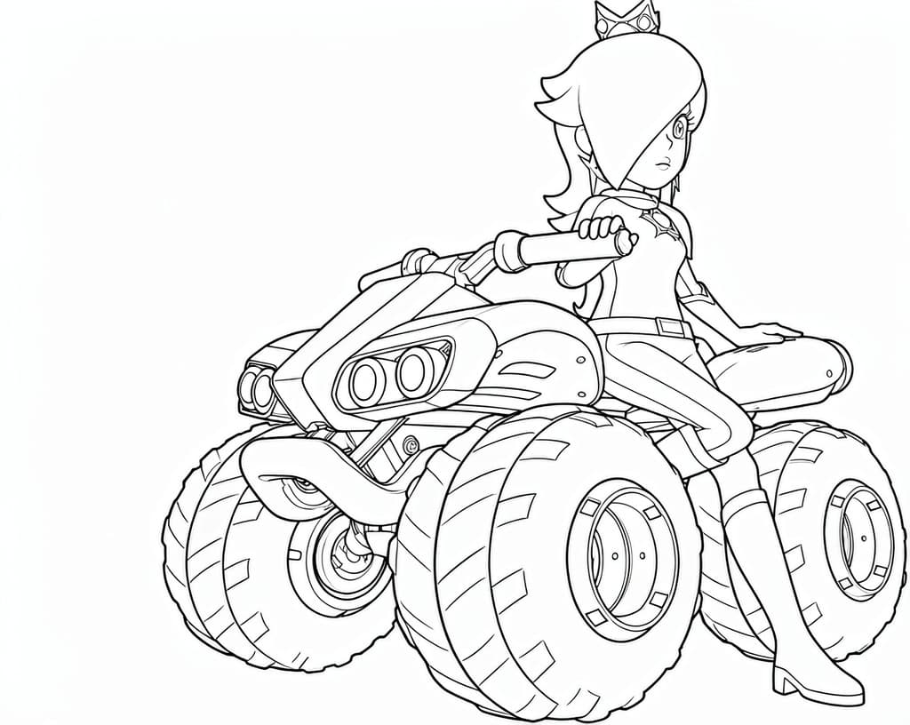 Rosalina auf dem Quad – kostenlose Mario Kart Malvorlage zum Ausdrucken