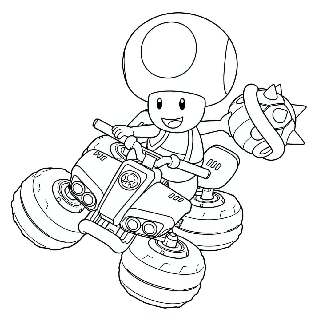Toad mit Stachelschale – kostenlose Mario Kart Malvorlage zum Ausdrucken