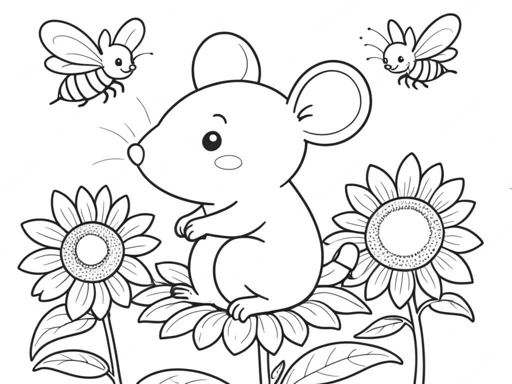 Maus auf einer Blume Ausmalbild