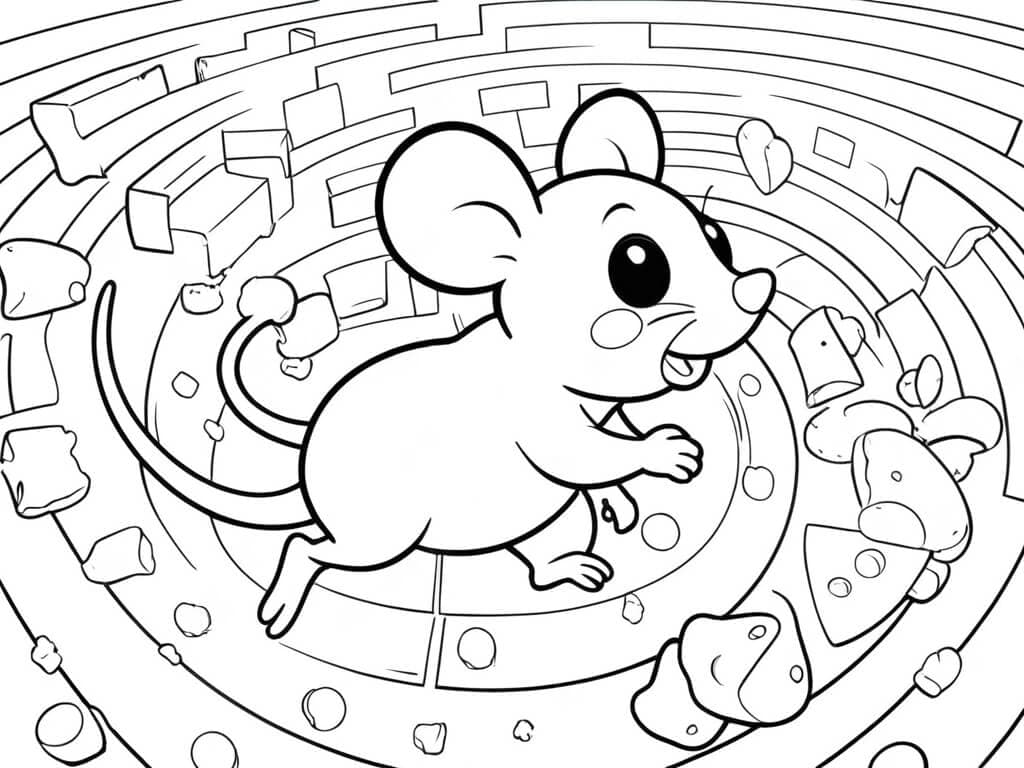 Maus im verrückten Labyrinth Ausmalbild
