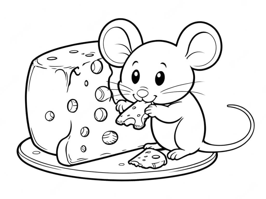 Maus isst Käse Ausmalbild