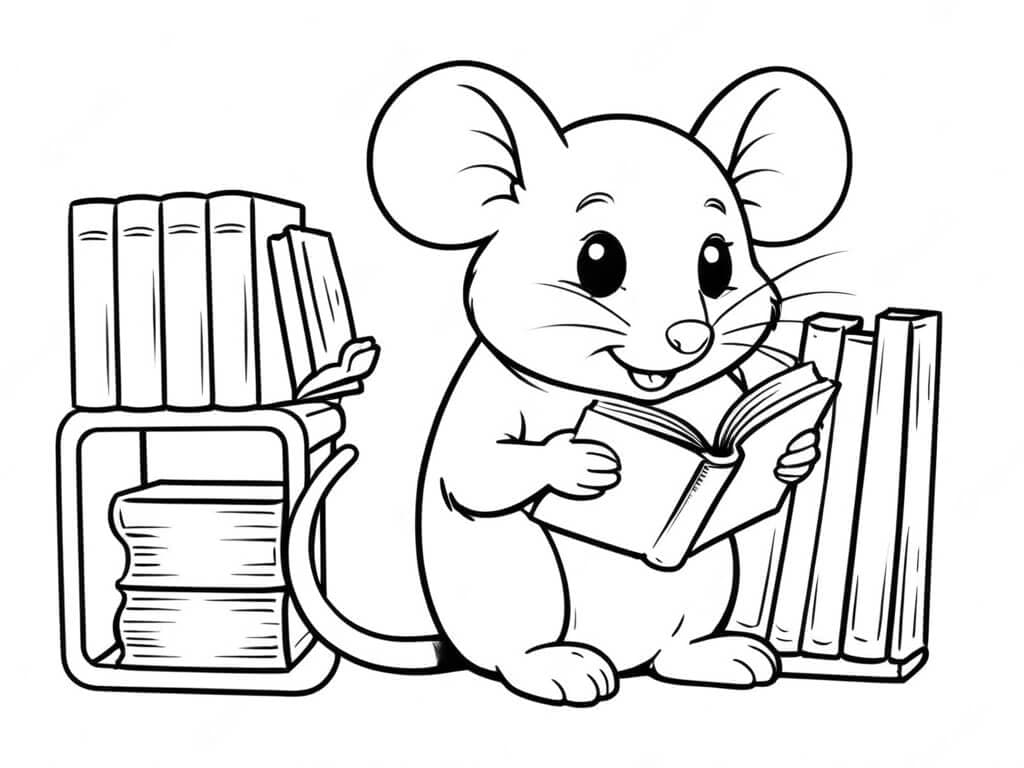 Maus liest Bücher Ausmalbild