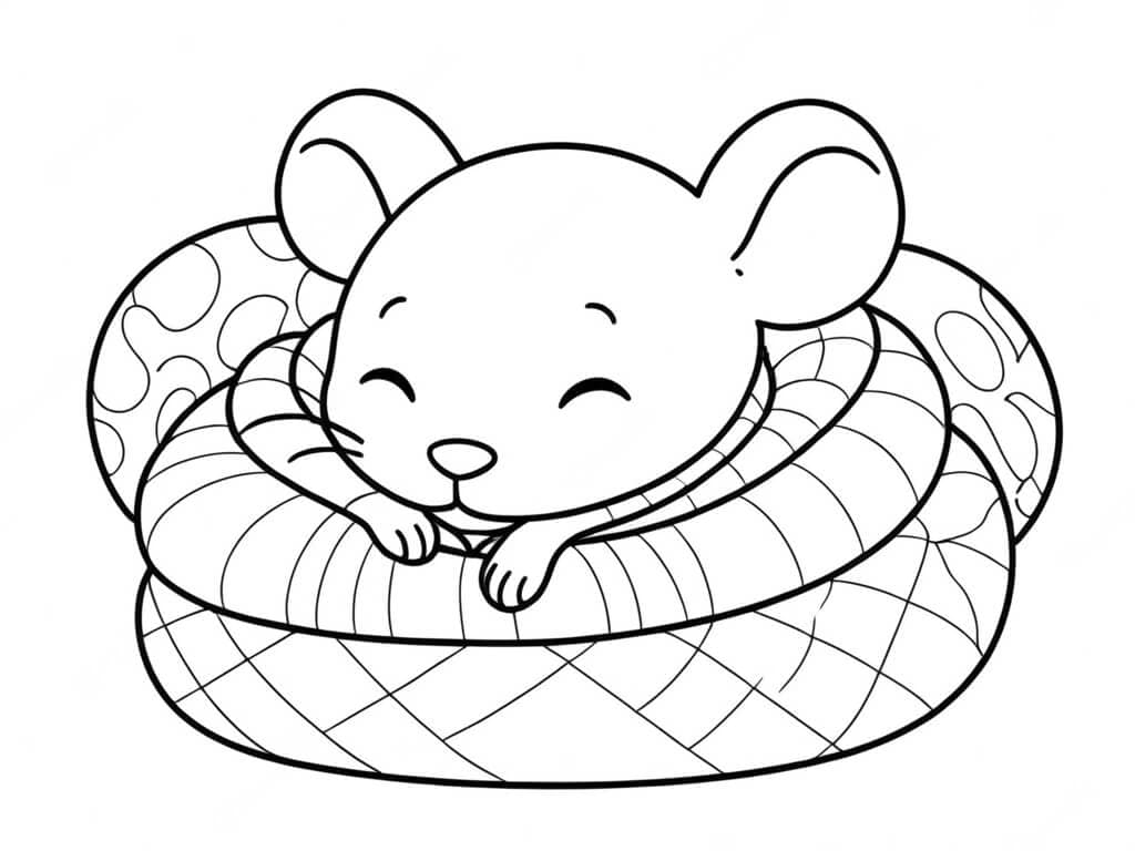 Maus schläft im Bett Ausmalbild