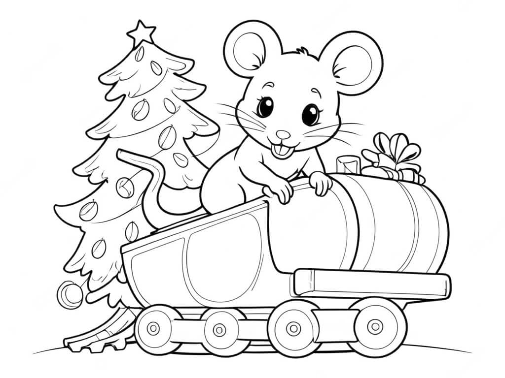 Weihnachtsmaus mit Geschenken Ausmalbild