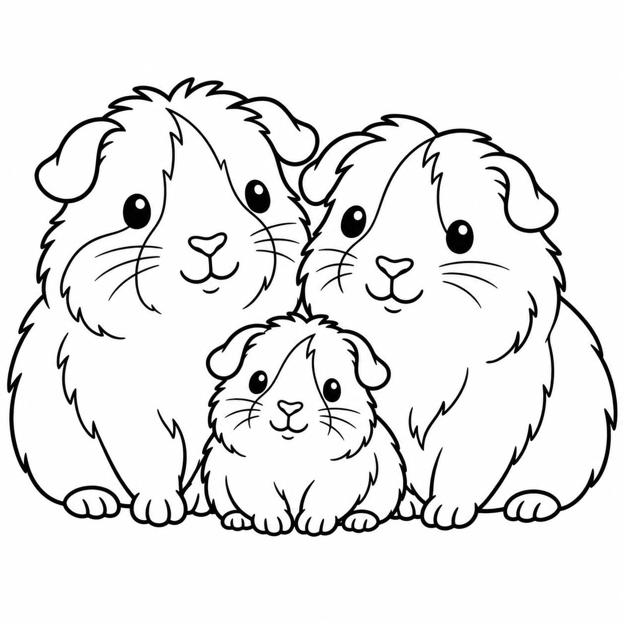 Liebevolle Meerschweinchen Familie Ausmalbild
