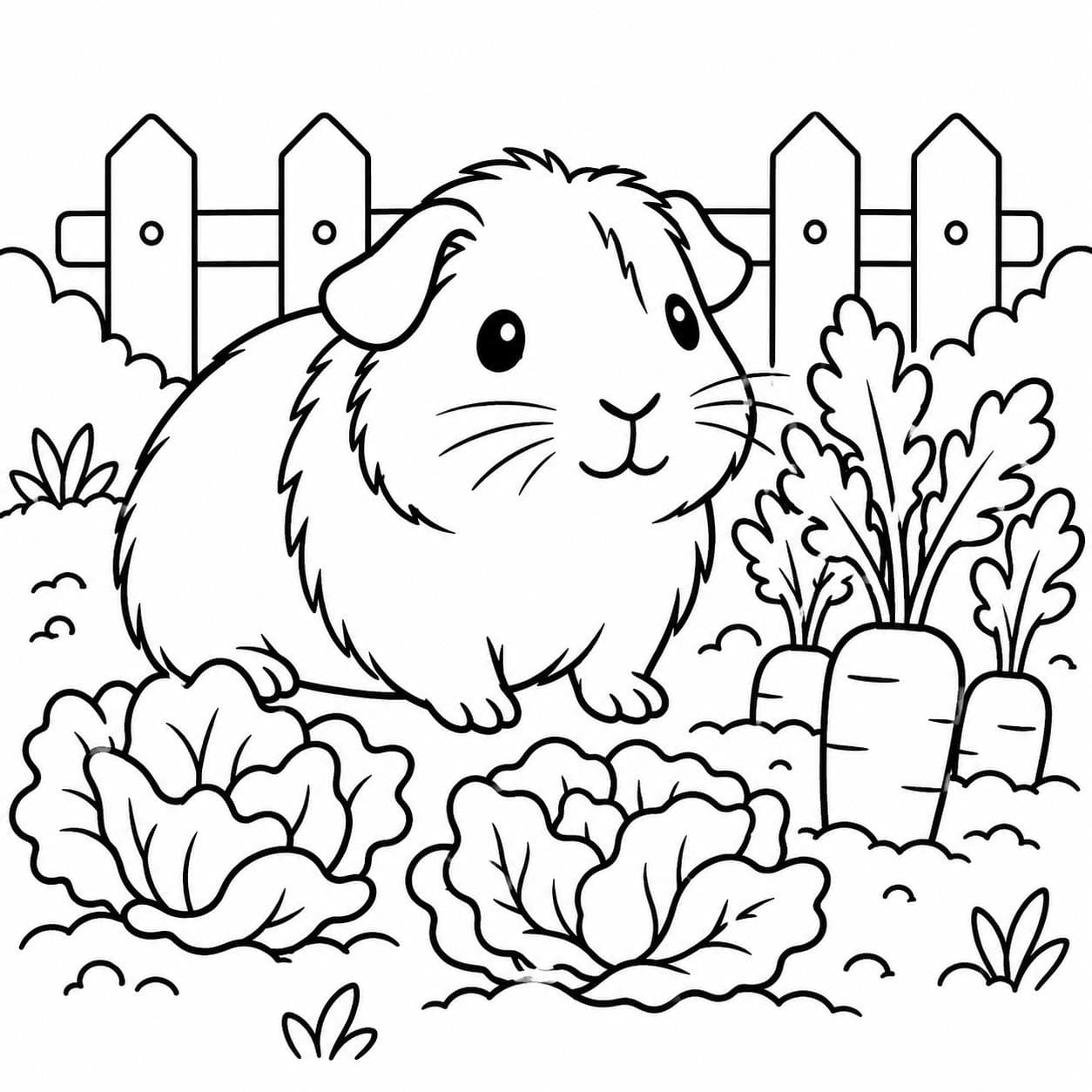 Meerschweinchen im Gemüsegarten Ausmalbild