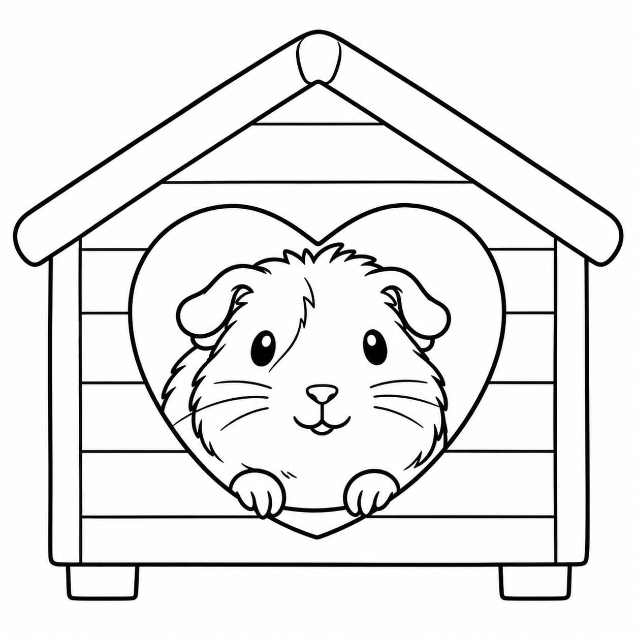 Meerschweinchen schaut aus seinem Häuschen Ausmalbild