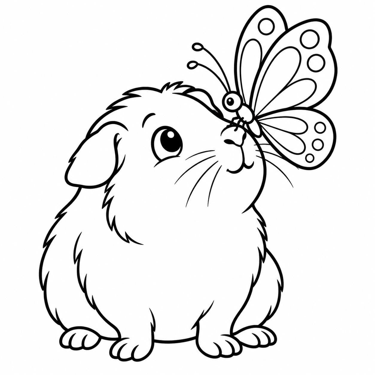 Meerschweinchen mit Schmetterling auf der Nase Ausmalbild