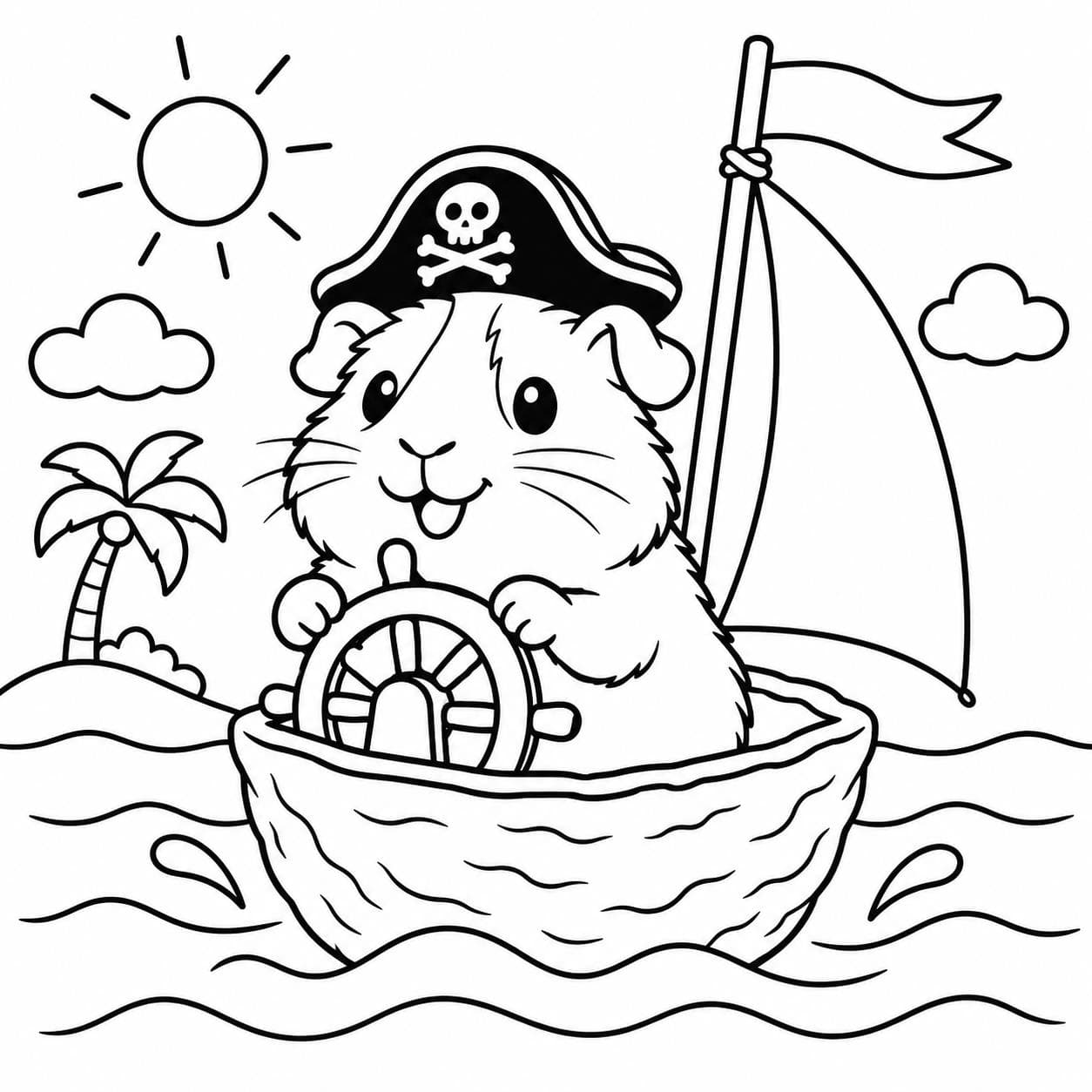 Piraten Meerschweinchen im Boot Ausmalbild