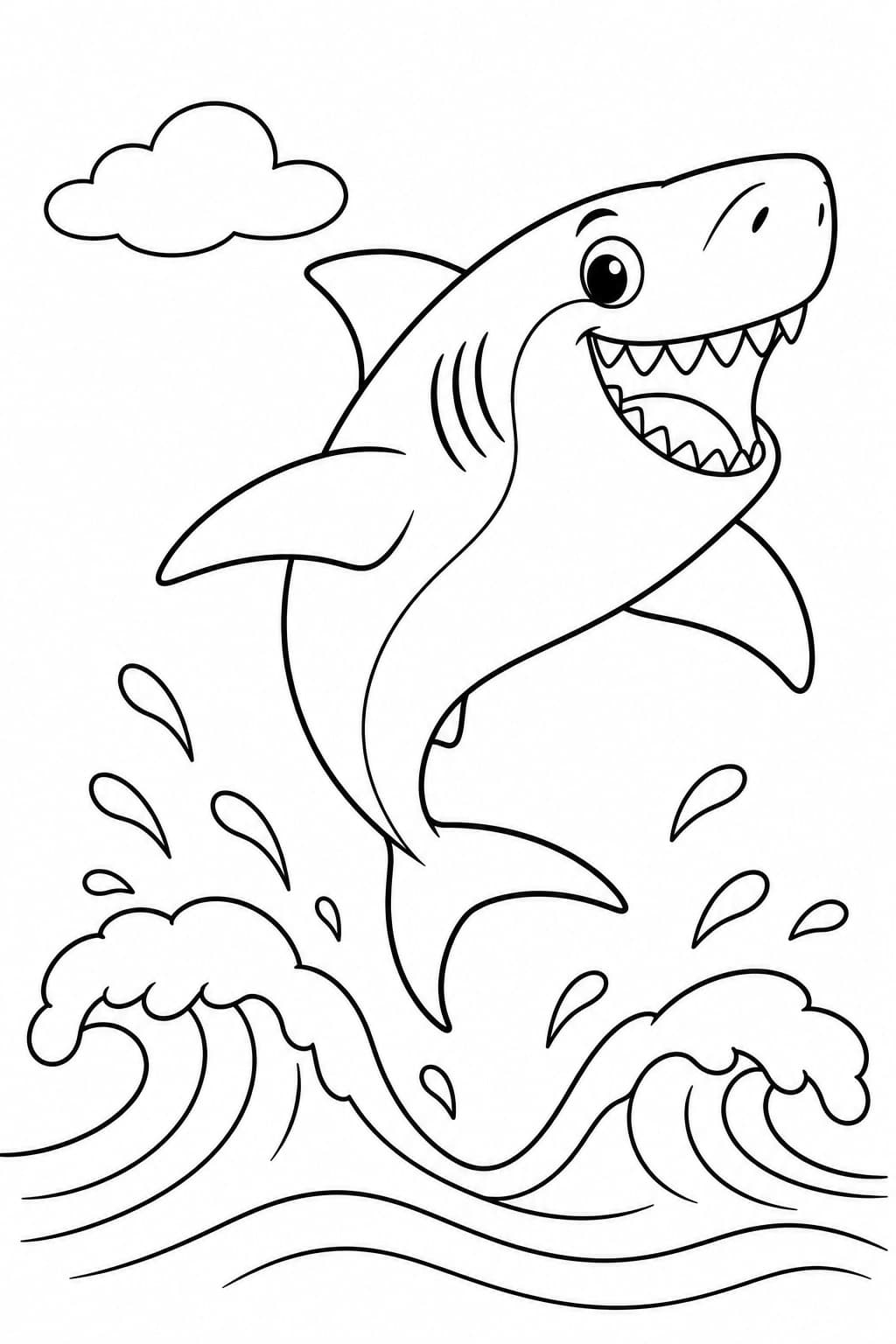 Fröhlicher Megalodon springt über einfache Meereswellen